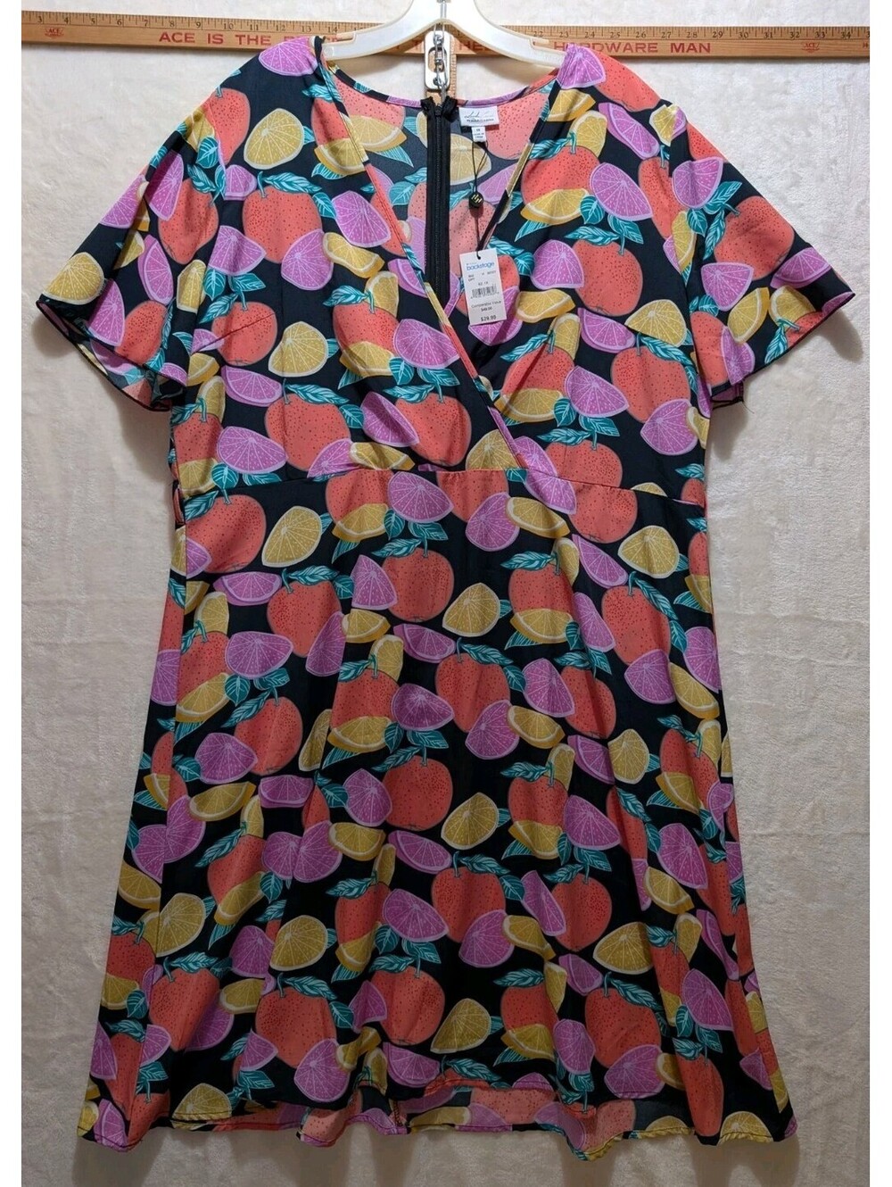 Linda Curve by Dora Landa 1X A-Line Midi Dress with Citrus Fruit Print, New with